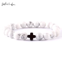 little minglou new fashion jesus cross charm men bracelets natural stone 8mm beads bracelets bangles for women jewelry