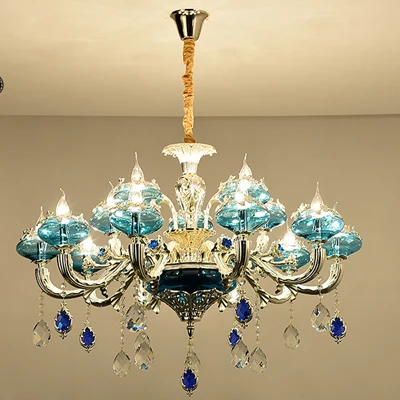 15 lights Синий хрустальная люстра Гостиная Европейский Стиль подвесной светильник ресторан отеля Спальня светодиодные свечи хрустальные люстры светодиодные светильники люстры светодиодные потолочные спальня люстра - Цвет абажура: 15 lights
