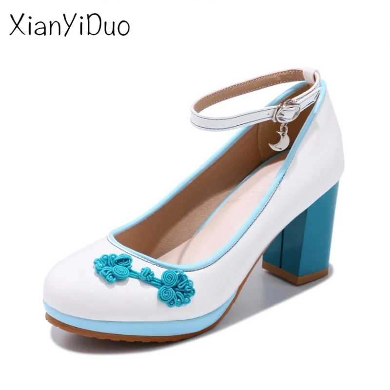 Xianyiduo/Женская обувь в китайском стиле туфли лодочки с круглым носком на платформе