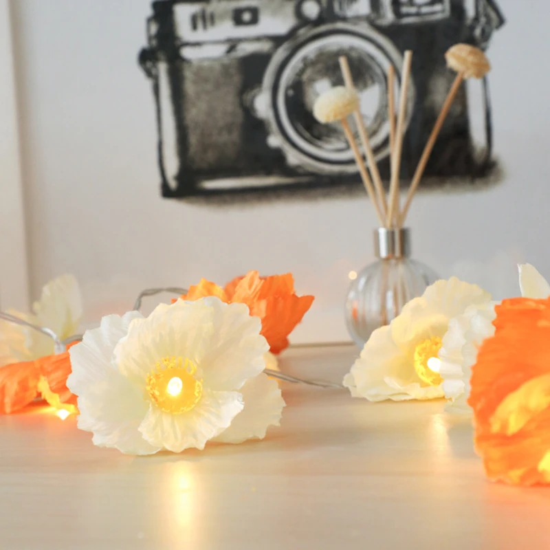 

Christmas Strings of Lights 10/20LED Fairy Light Small Silk Flower String Light Outdoor Home Party Garland Decoation