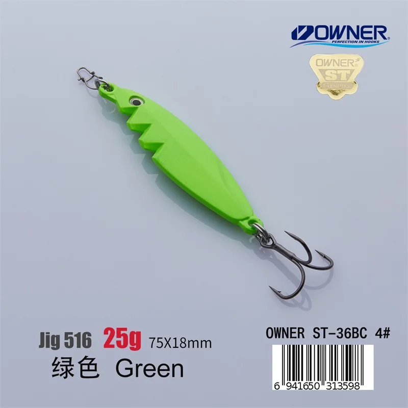 Green 25g YAPADA джиггинг 516 передач 20-25 г владелец тройной крючок 70-75 мм многоцветный перо металлический цинковый сплав ложка рыболовные приманки - Цвет: Green 25g