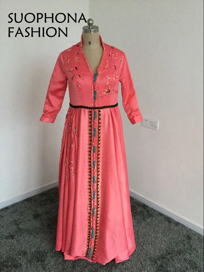 Vestido de festa V образным вырезом с длинным рукавом вечернее платье 2019 вышивка длинный