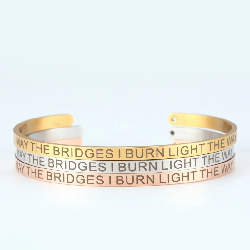 Браслет с надписью MAY THE Bridge I BURN светильник WAY золотистый розовое золото|Браслеты|