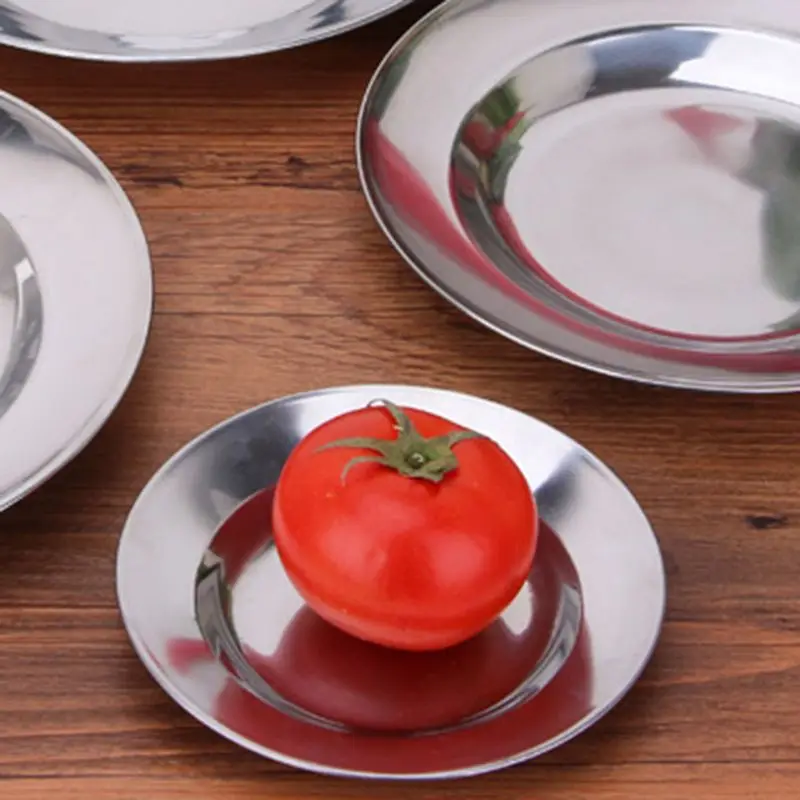 Круглая тарелка из нержавеющей стали поднос для еды контейнер Открытый Кемпинг