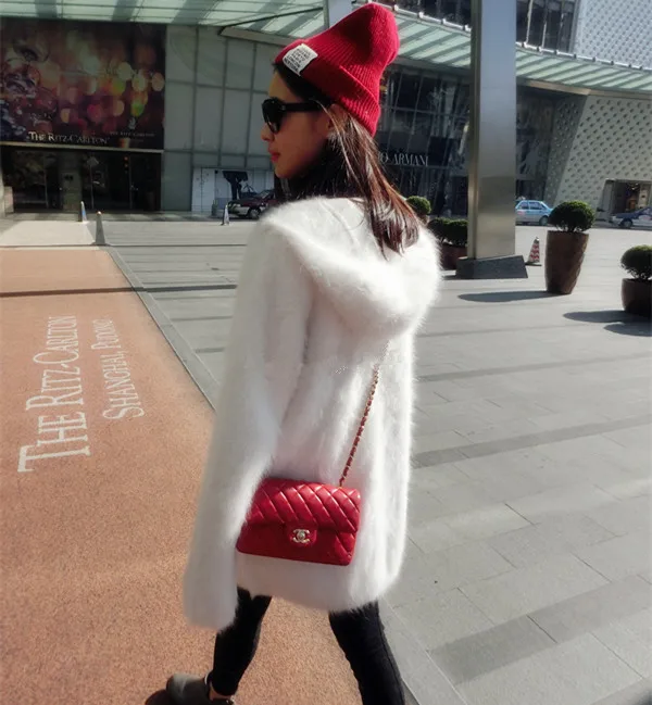 Женский кашемировый кардиган вязаный свитер с капюшоном из 2021 норки Z058 100% |