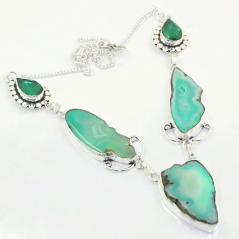 

Solar Quarts & Green Quarts Necklace Silver Overlay over Copper, 51.5 cm, N3873