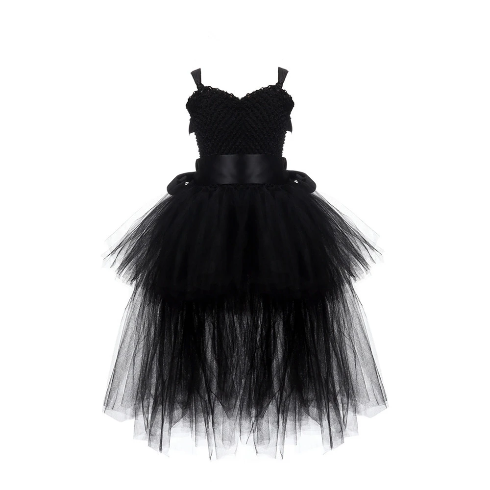 Tutu Dress Black Girls Tulle V-neck Train Kids Girl Ball Gown Halloween Costume Evening Birthday Party Dresses | Детская одежда и