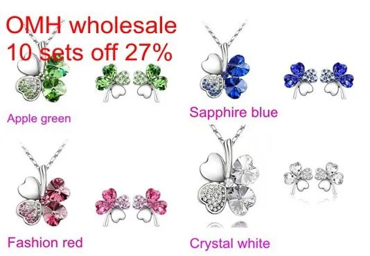 OMH/оптовая продажа модные серьги с кристаллами белого золота 18KT + ожерелье для