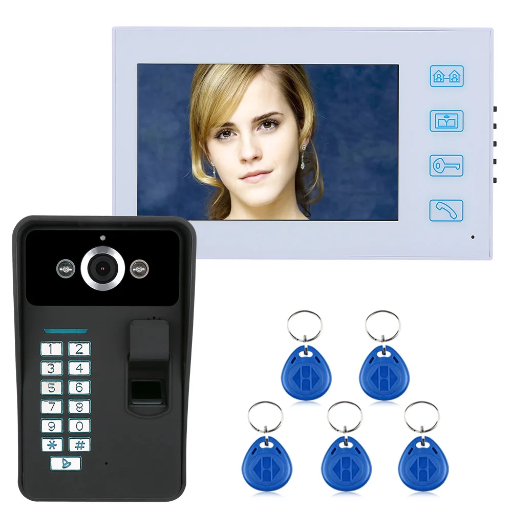 

7" TFT Fingerprint Recognition RFID Password Video Door Phone Intercom Doorbell With Night Vision Security CCTV Camera Home