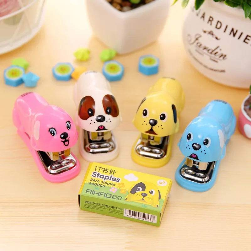 

Cute dog and cat stapler 1000 pcs mini staple for binding oaper Stationery office school supplies grapadoras de oficina f116