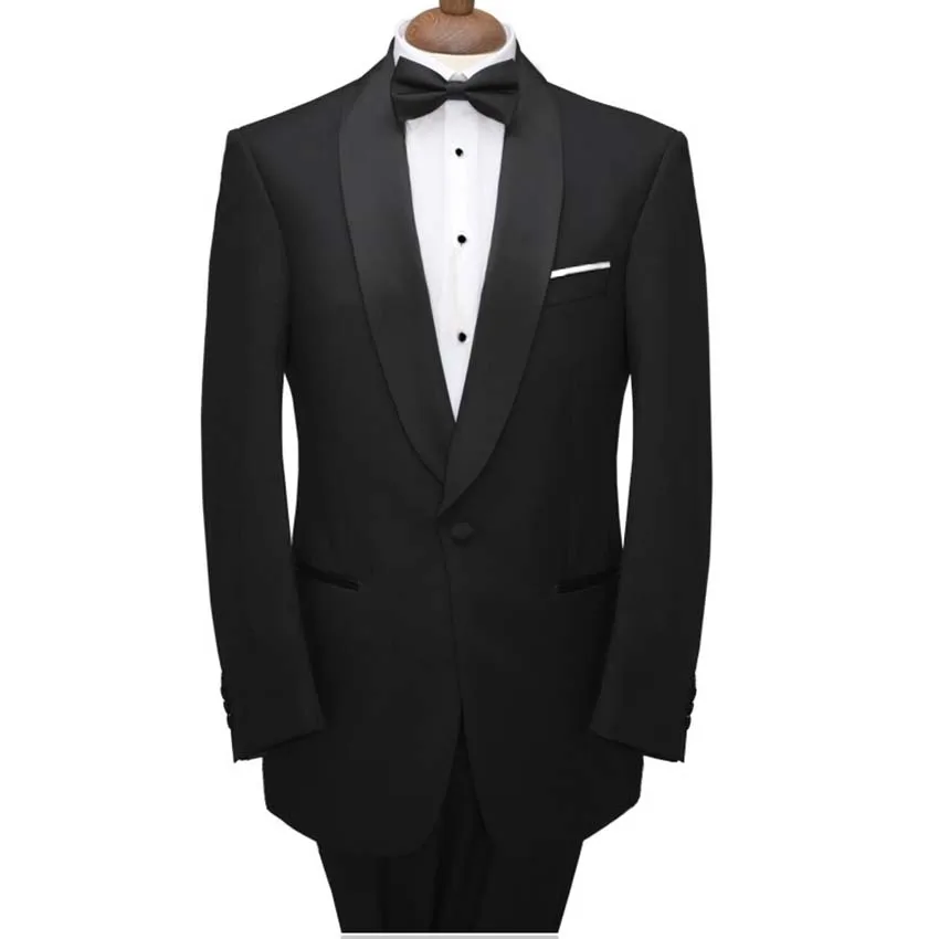 Классический черный свадебный смокинг костюм с черной атласной шалью и