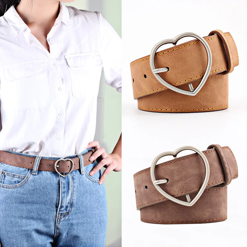 New hundred ladies imitation Leather belt alloy peach Heart Day buckle Lady Scrub leather belt student belt luxury belt