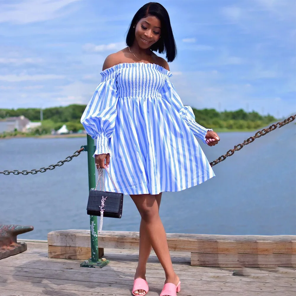 Новинка сексуальное платье с одним словом запахом лоскутное контрастное голубое