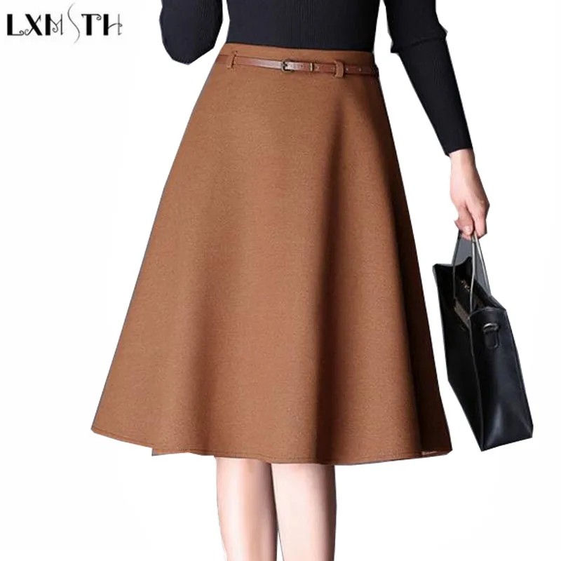 Женская шерстяная юбка LXMSTH тонкая средней длины с высокой талией большие размеры