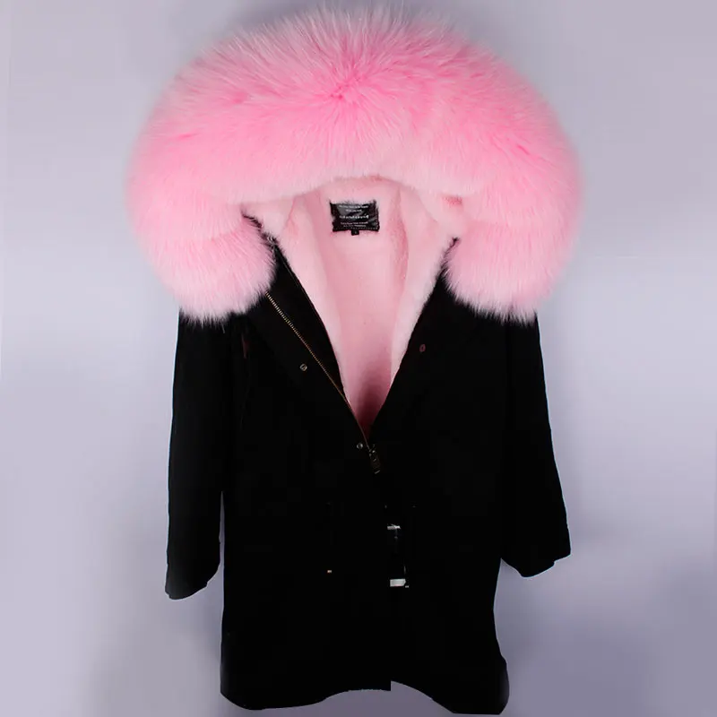 pinkfox fur collar Зимняя женская куртка с натуральным мехом размера плюс, парка из натурального меха енота, черная длинная куртка с подкладкой из меха енота для женщин - Цвет: pinkfox fur collar