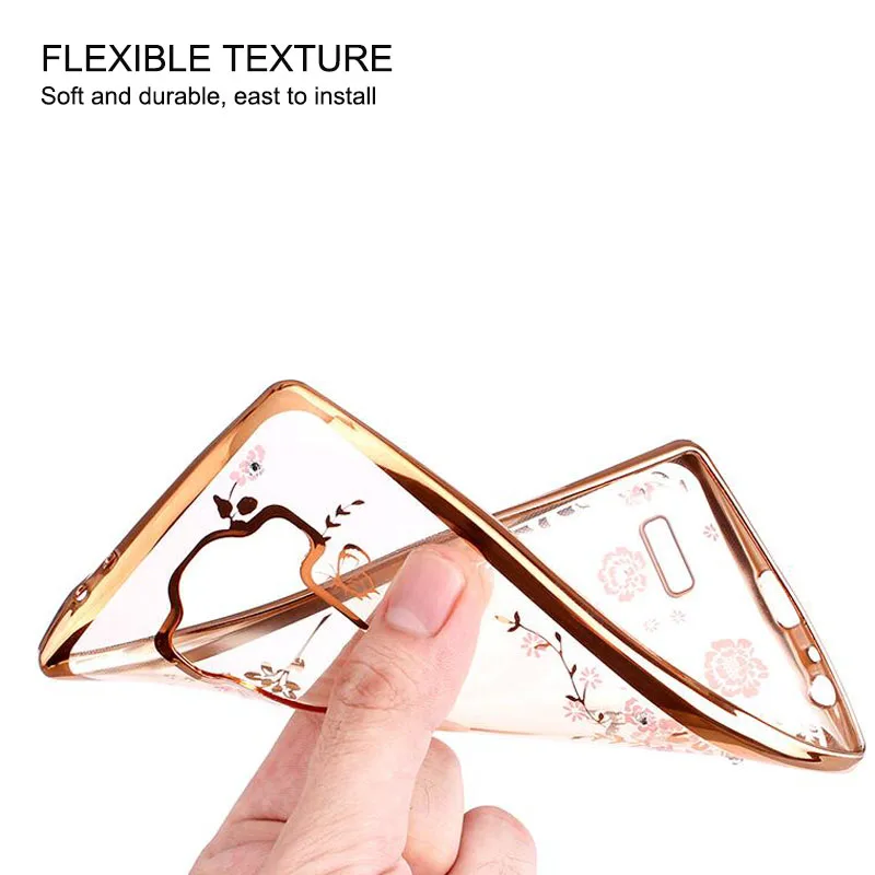 Beworlder For LG G3 Case Silicone Bling Diamond Secret Garden Rhinestone Soft TPU Gold Plating Phone Back Cover Transparent |