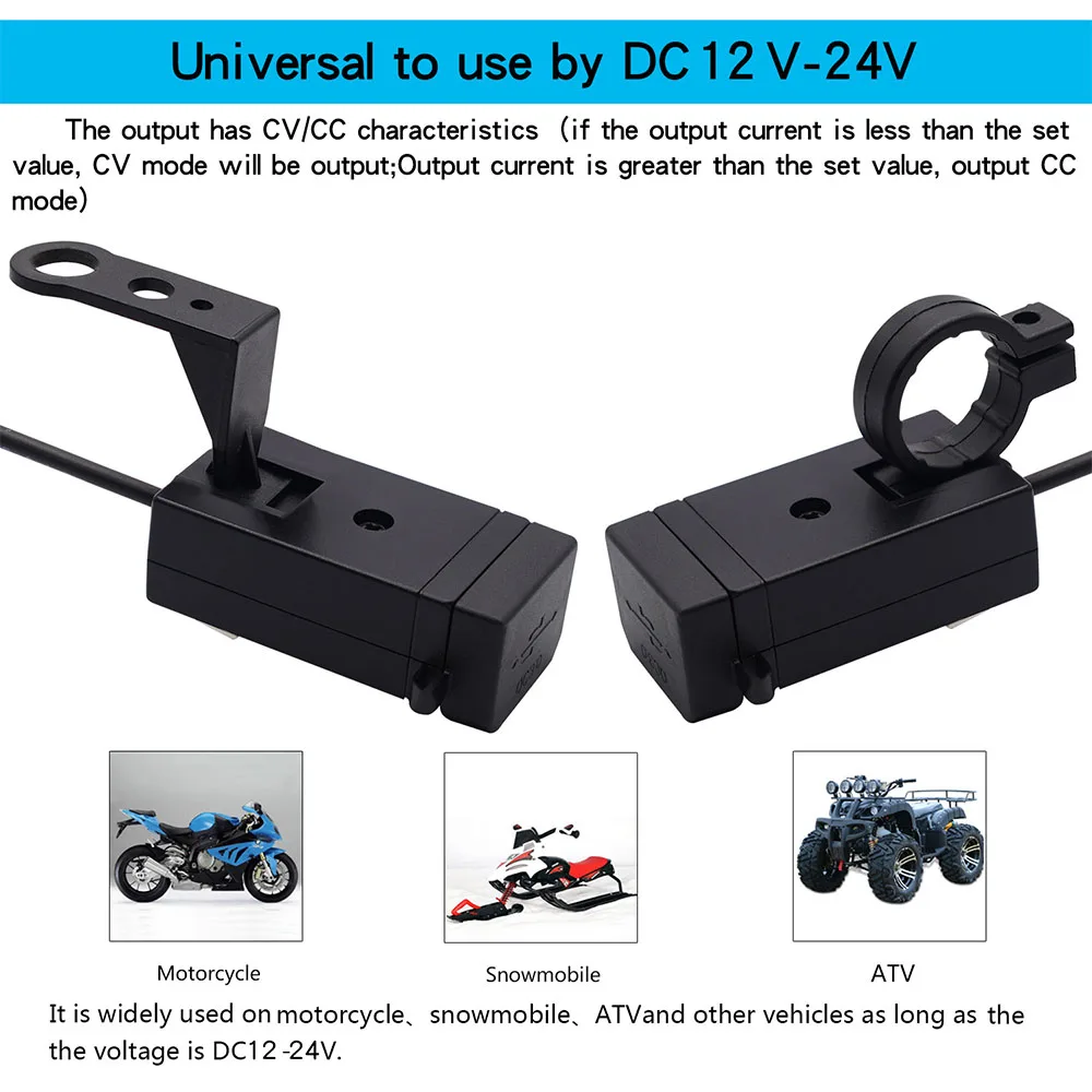 Водонепроницаемое зарядное устройство на руль мотоцикла с двумя USB портами QC3.0