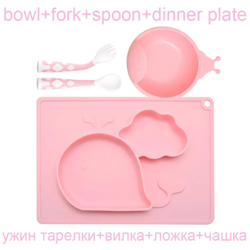 plate set 5 Набор посуды для детей Детская тарелка силиконовая детская посуда чаша приборы для приема пищи набор ложка и вилка дорожный защитный чехол для малышей Детские тренировки - Цвет: plate set 5