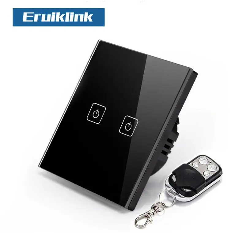 ЕС/Великобритания RF433 светильник с дистанционным управлением, Eruiklink Кристалл стекло панель сенсорный экран переключатель, AC110~ 250 В, светодиодный индикатор настенный выключатель - Цвет: Black Switch with RC