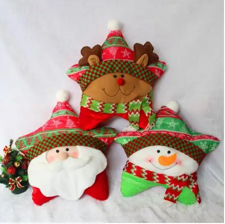 

2pcs/lot Christmas Ornament Santa Claus David's deer Snowman Pillow for sofa five stars shape Christmas gift DIY accessories