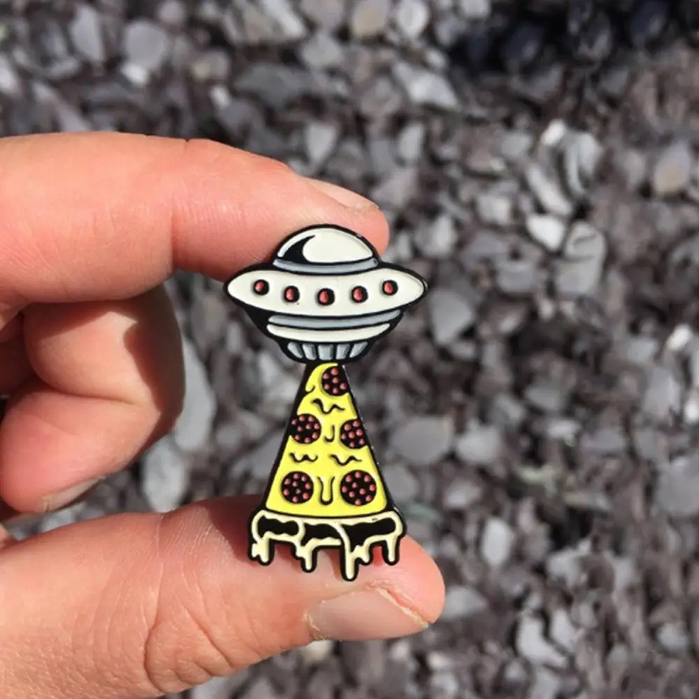 Милые Креативные забавные значки для пиццы НЛО лацкан эмаль инопланетяне