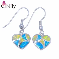 cinily created yellow blue fire opal silver plated wholesale hot sell heart for women jewelry dangle earrings 1 14 oh4465