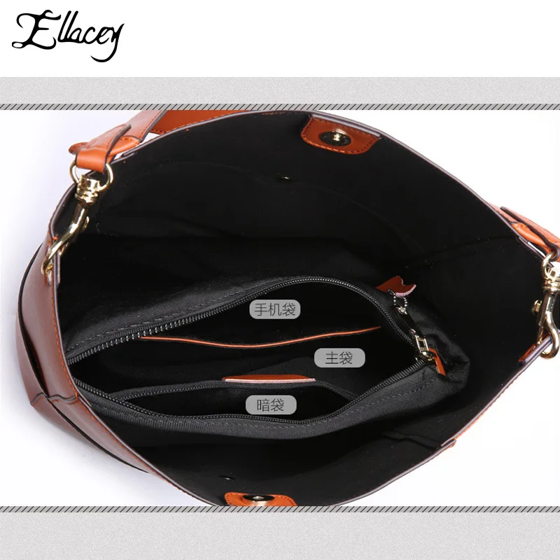 Ellacey Сумка ведро из натуральной кожи Большие винтажные сумки тоут коровьей