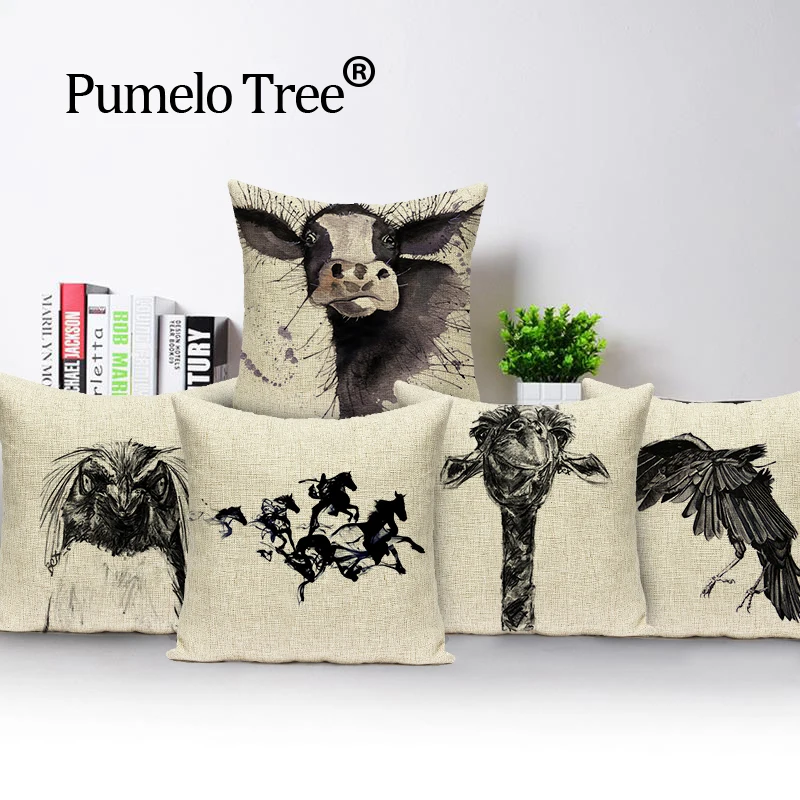 

Animal Horse Black Pillow Case Decorative Pillows Dropshipping Cushion Cover Cow Owl Cushions Home Decor Custom Pillow Cover