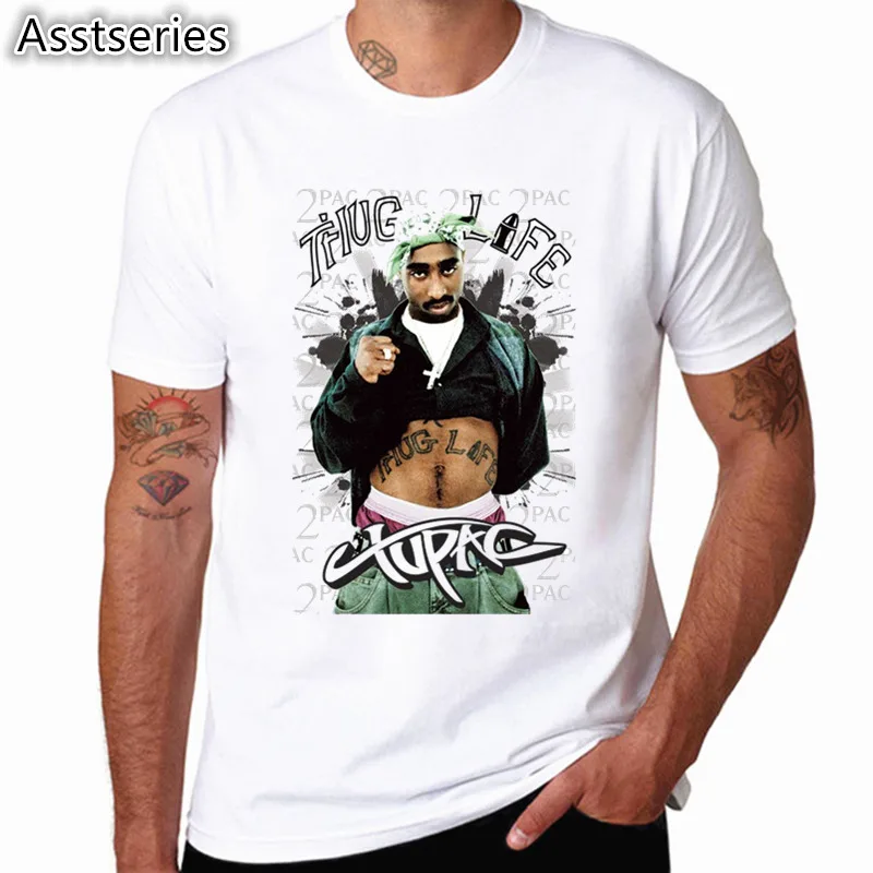 Футболка азиатского размера для мужчин и женщин с принтом Тупак 2pac, белая футболка с коротким рукавом и круглым вырезом, уличная футболка в стиле хип-хоп Харадзюку Swag