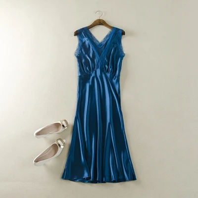 Женская ночная сорочка из чистого шелка пикантная кружевная рубашка без рукавов