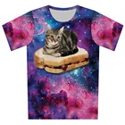 Футболки для девочек, одежда, 3D футболка, Детская красочная футболка с изображением Галактики, пиццы, пончиков, очков, хлеба, молнии, воина, милого кота