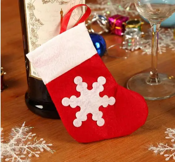 12Pcs/lot Christmas Mini Stockings & Gift Holders snowflake tableware candy Bag Dec Decoration Supplies wholesale FG401