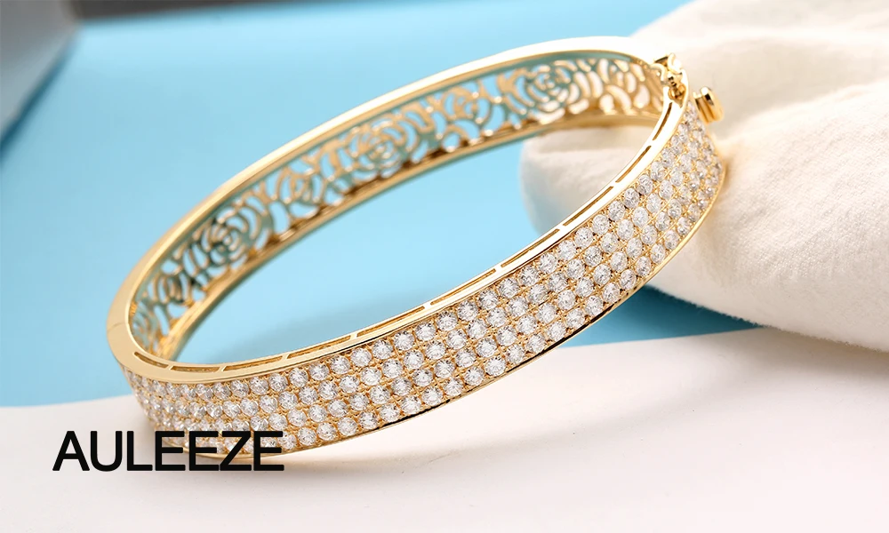 AULEEZE роскошный 6,3 cttw Moissanites Браслет 14 К желтого золота многорядные искусственный бриллиант браслеты для женщин Свадебные ювелирные изделия