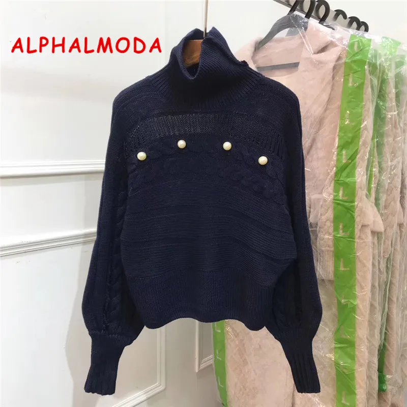 Женский свитер с жемчугом ALPHALMODA прозрачный плотный теплый джемпер кисточками и
