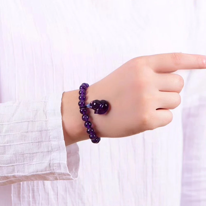Оптовая продажа фиолетовые браслеты из натурального кристалла круглые бусины с