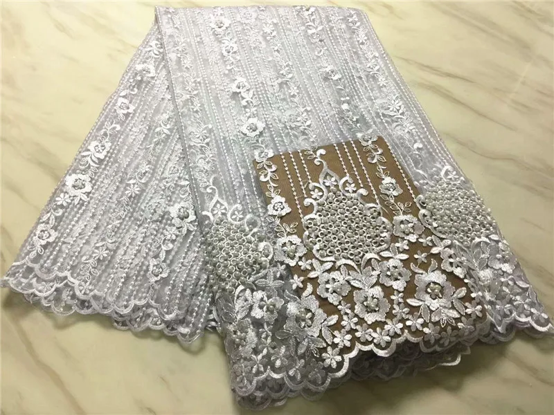 Blesing Hand made pearls beaded french tulle lace fabric high quality embroidered mesh for women dress | Дом и сад