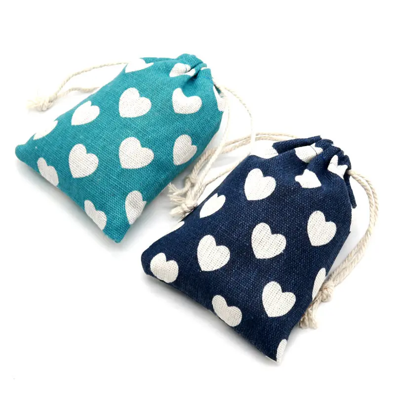Heart Blue Linen Gift Pouches Jewelry Sack 8x10cm 9x12cm 11x14cm 13x17cm pack of 50 Party Candy Bags | Украшения и аксессуары