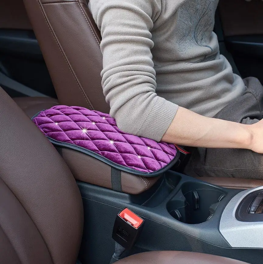 purple Фланелетт Автомобильная центральная консоль Подушка автомобиля Подушка-подлокотник подушка поднимает подлокотник для хранения - Название цвета: purple
