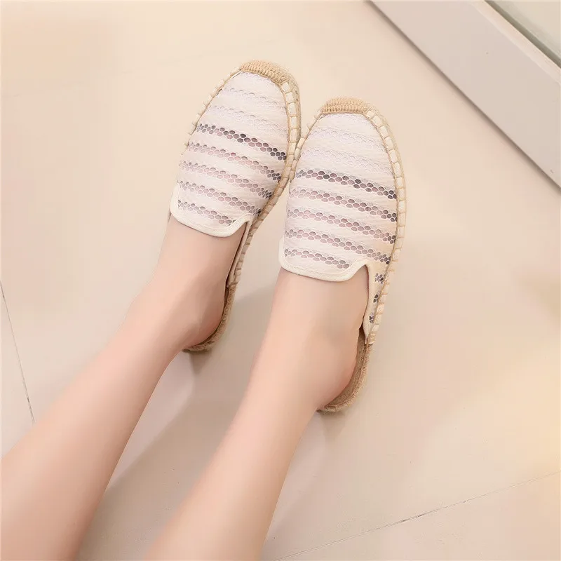 Женские шлепанцы эспадрильи кружевные с вырезами сандалии простая повседневная