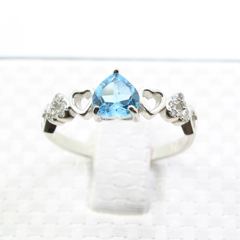 100% натуральный светло голубой топаз Обручальное кольцо для девочки 6 мм с