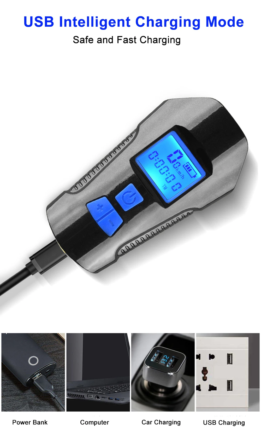Водонепроницаемый велосипедный светильник, зарядка через usb, велосипедный передний светильник, вспышка, светильник на руль, велосипедный головной светильник, измеритель скорости 3 в 1, ЖК-экран