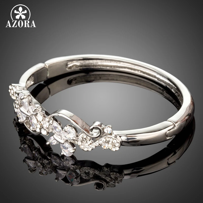 Женский браслет с фианитом AZORA белый и золотой TB0084|bracelet bangle for women|bangles womengold color |