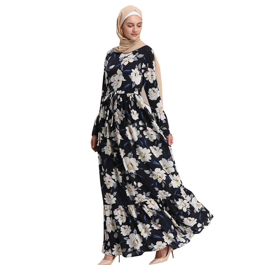 

Plus Size Muslim Robe Women Long Sleeve Dress Women Long Maxi Dress Robe Abaya Islamic Flower Dubai Cardigan Ramadan A426