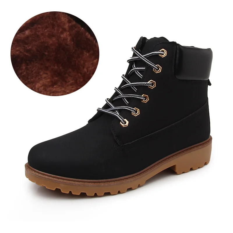 Black Fur Type Мужские ботинки из искусственной кожи в английском стиле; сезон весна-осень-зима; теплые ботинки; мужские полуботинки martin; высокая рабочая обувь; модная обувь размера плюс - Цвет: Black Fur Type