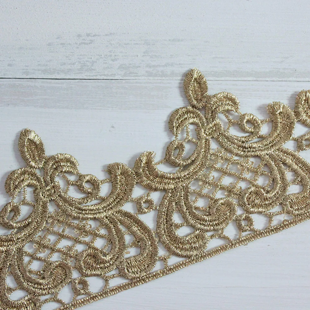 1yd 9 см широкая винтажная Золотая Водорастворимая вышитая Корона Цветочная