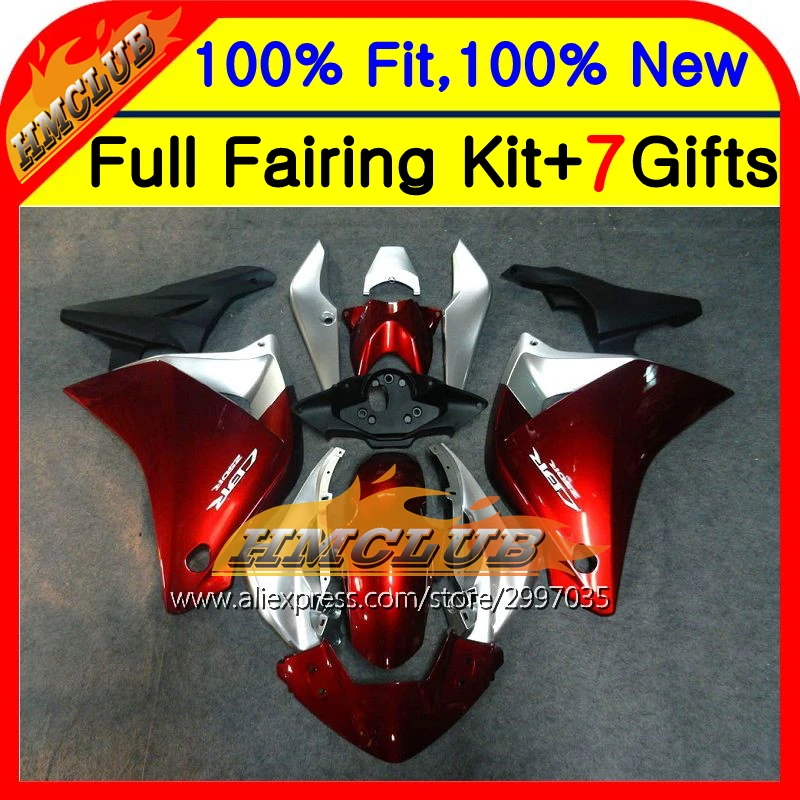 

Темно-красный корпус для HONDA Injection CBR250R MC41 11-13 11HM12 CBR 250R CBR250 R 11 12 13 2011 2012 2013 обтекатель красный серебристый