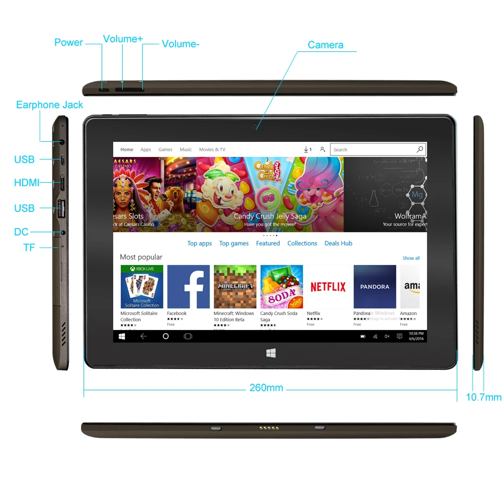 YUNTAB 10.1 Windows 10 система Ultra Slim Tablet PC-2GB RAM-32 ГБ Хранения-Двойная Камера-Bluetooth с inch
