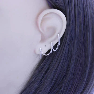 3ear hole 1piece sti 925 пробы, серебряные серьги, модные, 3 отверстия, звезда, палка, шар, сиамские серьги-гвоздики, креативный дизайн, женские серебряные серьги, ювелирные изделия - Окраска металла: 3ear hole 1piece sti
