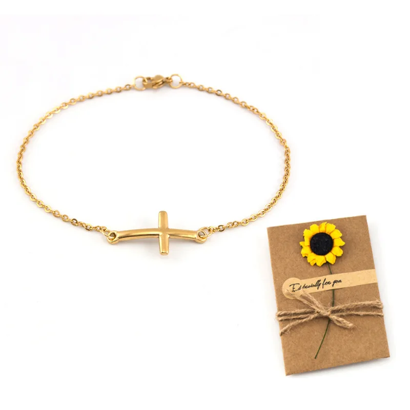 gold gift Женский браслет из нержавеющей стали, серебряный/золотой крест, браслеты Распятие Иисуса, христианские религиозные браслеты, браслеты - Окраска металла: gold gift