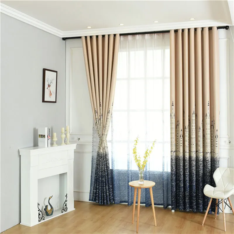 Затемняющие шторы с принтом замка тюлевые занавески из ткани для гостиной